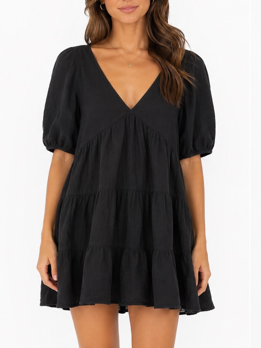 NWT Aerie jacquard puff sleeve flowy mini dress black gauze Sz M